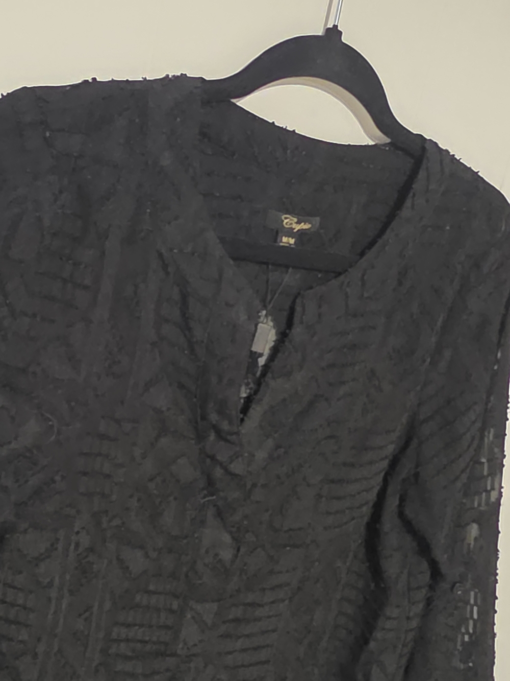 Cupio Black Sheer Textured Tunic Top, Long Sleeves With Buttons. - Picture 4 of 12